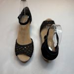 Toms  NEW Black Suede Woven Wedge Sandals Womens  7.5W Cork Platform Ankle Strap Photo 7
