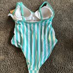 Kona Sol Blue and White Striped One Piece Swimsuit with V-Neck Photo 2