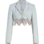 AREA Scalloped Embellished Cropped Denim Jacket in Pale Blue, Size 4, NWT Silver Photo 3