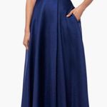 XScape  6334XP Off The Shoulder Organza Gown Navy Blue 8 Petite Photo 0