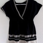 BCBG Top Womens Medium Black Cream Babydoll Embroidered Y2K Vintage‎ Preppy Photo 0
