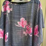 JOULES Rosanna Kimono Cover Up Floral Lux Tunic Navy Pink Sheer Top, One Size Size undefined Photo 2