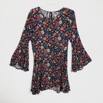 American Eagle  Black Floral Flared Bell Sleeve Mini Dress Photo 2