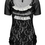BKE Boutique Lace Top L BlackRuffle Short Sleeve Blouse Party Elegant Large Photo 0