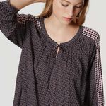 Loft Mixed Geo Peasant Blouse Brown Tile Floral - Sz Small Photo 1