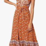 Medium Fall Maxi Dress Long Boho Medium Wrap Dress Cottage Prairie Orange Dress Photo 2