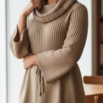 New Directions Tan Cowl Neck Sweater Dress Size XL Photo 0
