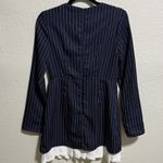 SheIn  Pinstripe Navy Blue Long Sleeve Mini Dress White Trim Woman's Size Small Photo 7