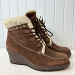 Baretraps  Brown Suede‎ Wedge Boots with Cream Accents Size 10M Photo 0