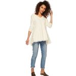 Free People Top No Frills Lace Inset Asymmetrical Boho Pullover Top L Photo 2