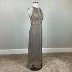 R & M Richards Sparkly Halter Long Column Evening Gown Gold Size 6 Formal Dress Photo 3