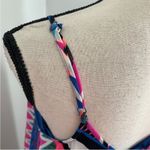 EXPRESS Sleeveless Pleated Mini Dress sz Medium Geometric Pink Blue Flowy Swing Photo 7