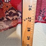 Vintage 70s Red Floral Pleated Knee Length Skirt Womens 16 Sheer Boho Peasant Pink Photo 4