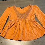 Derek Heart  Peasant‎ Top Crochet Detail Long Sleeve Blouse Orange S Photo 0