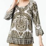 INC  Women's Blouse Top 3/4 Sleeve White Green Paisley Boho Hippie Size Medium Photo 0