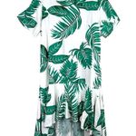 Tropical dress women's M palm leaf print ruffle short sleeve high low midi beach Green Size M Photo 0