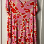Mud Pie  Women's Pink Red Floral Print Tiered V Neck‎ Short Sleeve Dress small Photo 0