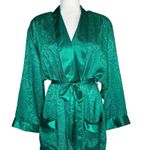 Victoria's Secret Vintage 80s  Robe L Gold Label Satin Long Emerald Jacquard Korea Photo 1