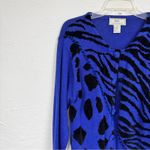 Vintage Lisa International Blue Black Zebra Cardigan Sweater Women M Funky Artsy Size M Photo 1