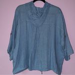 Cherishh Size L Blue Linen Jacket Hooded Zipper Lagenlook Beach Cardigan Photo 5