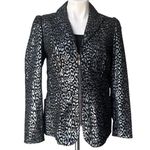 Pamela McCoy Leather Jacket Blazer Cheetah Print Black Metallic Silver, … Size XS Photo 0