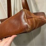 Vintage thick leather camel tan carryall bag shoulder straps tote everyday Photo 10