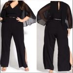 City Chic NEW Black Heiress Belted Cape Split Leg Jumpsuit Size 14 Photo 1