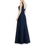 Alfred Sung  Maxi Gown Women's 14R Navy Blue Square Neck Satin A-Line Sleeveless Photo 1