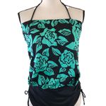 Avon Fashions Vintage 80s  Green Black Hawaiian Floral One Piece Swim Suit Halter Photo 0