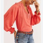 Free People CAMELIA SIESTA FIESTA CROCHET TRIM LONG SLEEVE TOP size M loose fit Photo 7