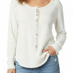 Free People White Button Down Henley Top Photo 0
