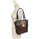 Coach Vintage Lily Legacy Brown Leather Tote Turnlock Hardware Strap Dark Brown Photo 6