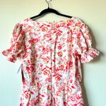 JustFab NWT  Large White Rose Maxi Dress Puff Sleeves Front Split Sweetheart Neck Photo 6