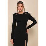 Lulus  Flawless Esteem Black Long Sleeve Cutout Column Maxi Dress Size Small Photo 3