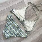 Hobie  Plaid Bikini halter tie womens Green Blue (small) swim retro beach summer Photo 1