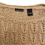 Crochet Knit Short Sleeve Boho Mini Dress / Beach Cover Up Tan Photo 9