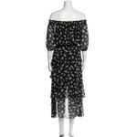 Maje Floral Off Shoulder Hi Low Black White Asymmetrical Midi Dress US M l FR 38 Photo 7