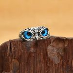 Cute‎ Owl Blue Eye Silver Ring, Adjustable Size, Bird, Fun Photo 5