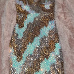Angel Biba White, gold, and silver sparkle mini dress Photo 0