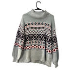 Crown & Ivy Women's Large Grey Turtleneck Geometric Print Knitted Sweater Photo 3