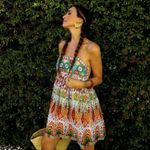 ZARA Geometric Print Straight Neck Strappy Embroidered Short Dress Size Small Photo 1