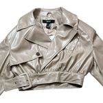 Forever 21 Cropped Soft Faux Leather Biker Jacket Tan Y2K Style Belted Small NWT Photo 0