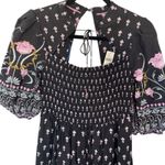 Anthropologie NEW Smocked Black Floral Midi Dress Short Sleeve Size Small $180 Photo 8