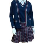 Vintage 1970s Butte Knit Navy Blue Plaid Drop waist Dress Cardigan Knit Set M Size M Photo 1