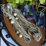 Long Crystal Bead Sweater Necklace w/ Earrings Tan Photo 5