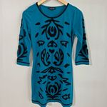Young Threads Teal Black Embroidered Boho Mini Dress 3/4 Sleeve India S Blue Photo 9