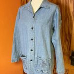 Vtg oversized embroidered trees Jean jacket Photo 8