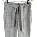 Joie  High Waist Belted Trouser Pants‎ in Neutral Grey Cream Plaid, Size 8 Photo 2