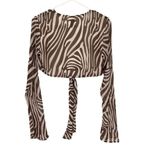 Princess Polly  Women's Patterned Tie Front‎ Cropped Top White Brown Size 4 Photo 2