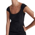 Madewell NWT  Black Cap Sleeve Crop Wide Leg Smocked Jumpsuit Womens Size 0 Photo 1